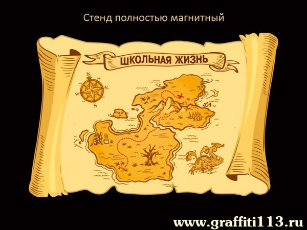Красивый стенд для школы в виде старой карты сокровищ.