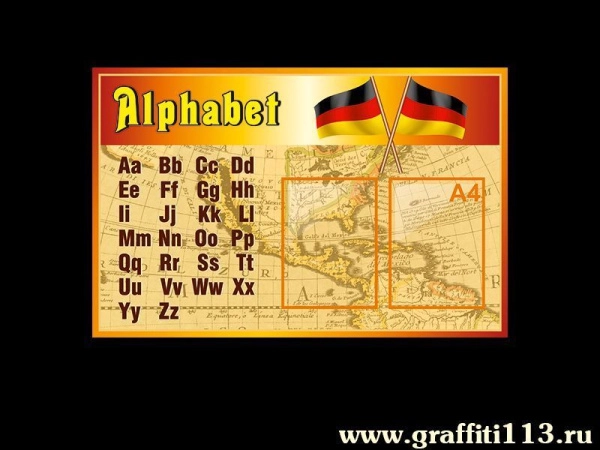 Стенд с карманами в кабинет немецкого языка и с немецким алфавитом