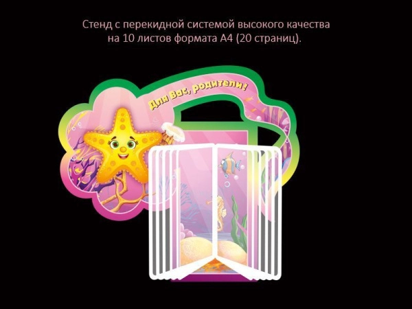 Стенд с перекидной системой для группы Морская звездочка на 20 страниц А4 формата