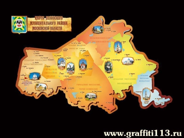 Административная карта Ленинского района с изображениями достопримечательностей, фигурная