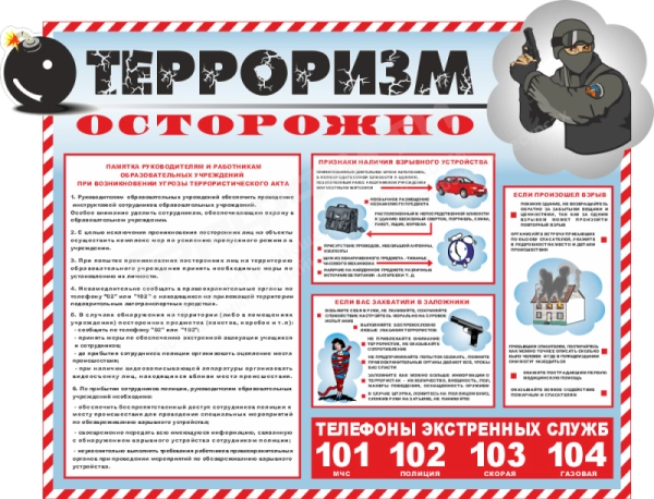Стенд по БЖД "Осторожно, терроризм", арт. БЖД-005