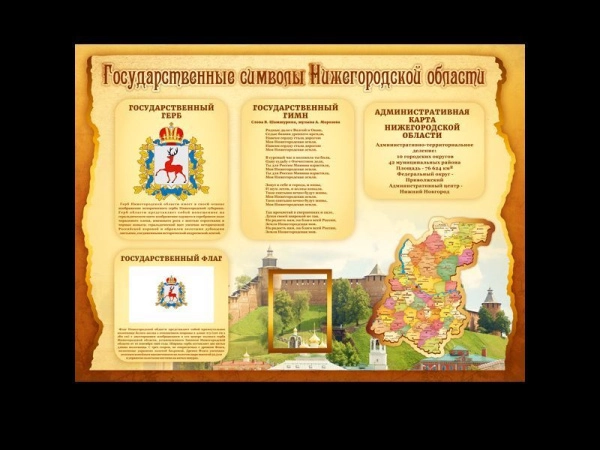 Стенд с символикой Нижнего Новгорода с карманом А4 формата