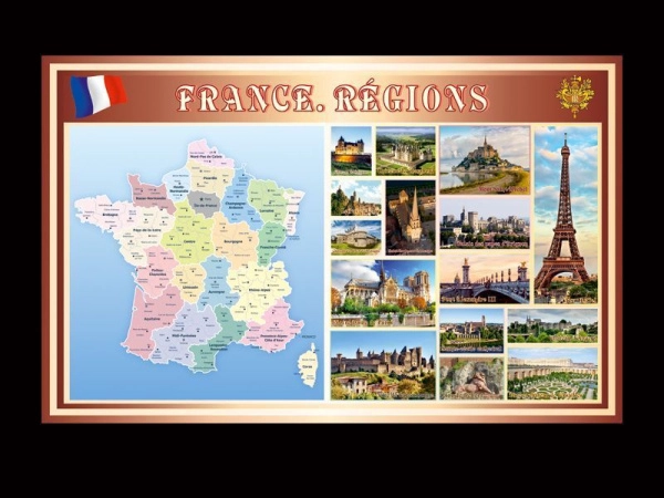 Стенд Карта Франции для кабинета французского языка с фотографиями достопримечательностей