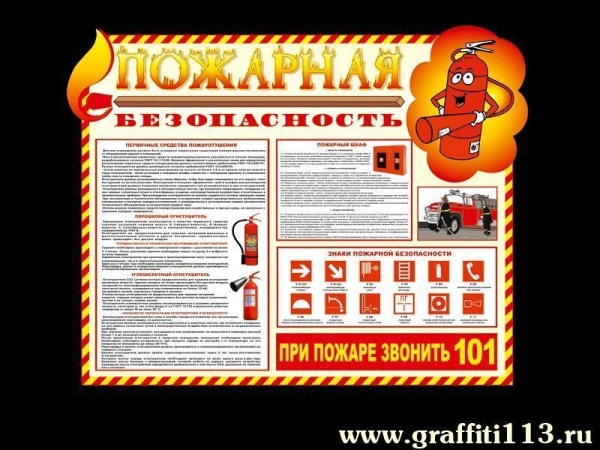 Школьный информационный стенд по пожарной безопасности с базовой информацией и техническими требованиями к организациям.
