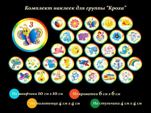 Детские наклейки на шкафчики для группы Кроха в ДОУ, в комплекте 150 наклеек