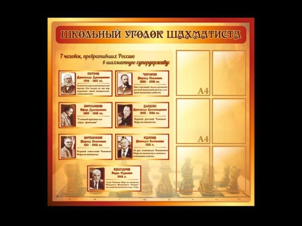 Стенд Уголок шахматиста по внеурочной деятельности