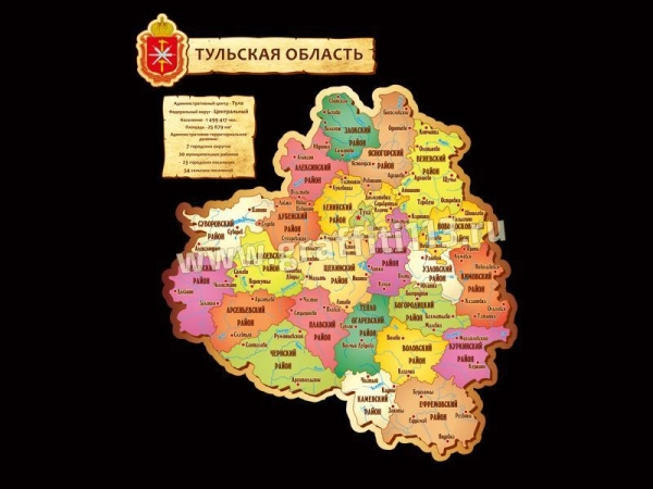 Административная карта Тульской области для размещения в школе