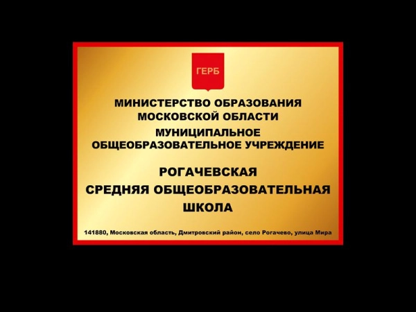 Фасадная вывеска для школы, золотистая с красной окантовкой