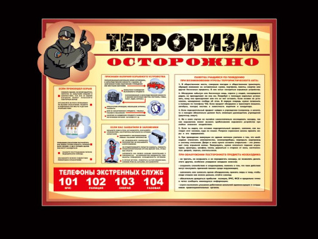 Стенд школьный "Осторожно, терроризм!", арт. БЖД-067